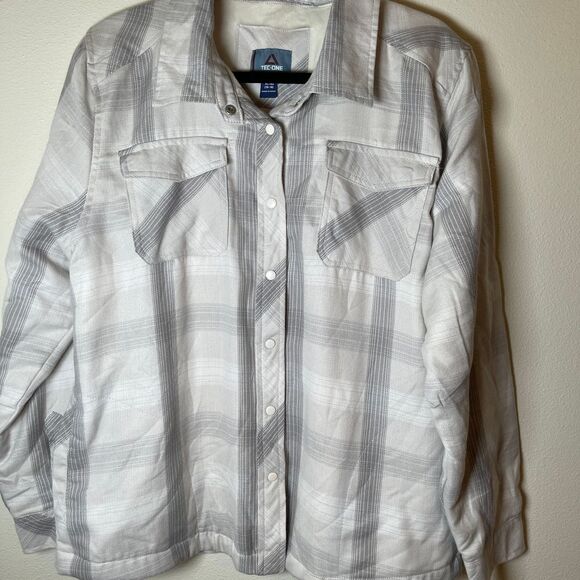 Tec-One Explorer‎ Women's Snap up Shacket Size XL (14/16) Gray and white Plaid - Picture 1 of 14